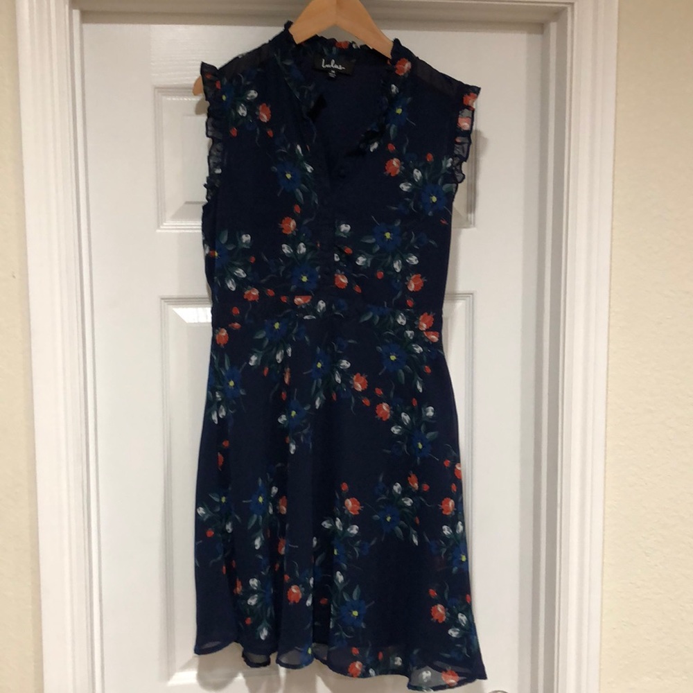 Lulus Floral Dark Navy Blue Midi Dress - Picture 1 of 14